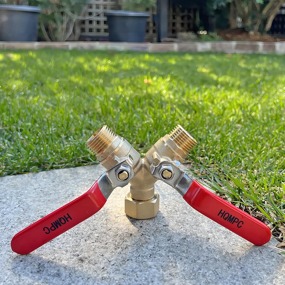 HQMPC Garden Hose Y Valve Hose Splitter Brass Hose Splitter with Stainless Steel Long Handle Garden Hose Adapter 2 Way 3/4" GHT Thread
