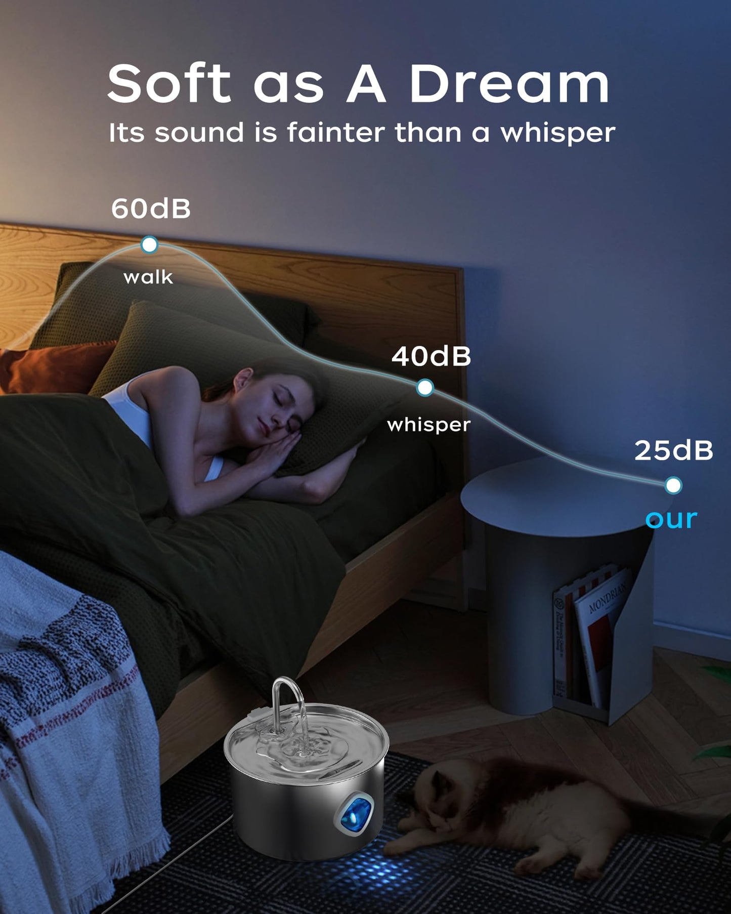 Cat Water Fountain,108oz/3.2L Indoor Pet Fountain,Automatic Stainless Steel Cat Fountain Quiet Pump Dog Water Dispenser Includes 4 Filters and 4 Sponges