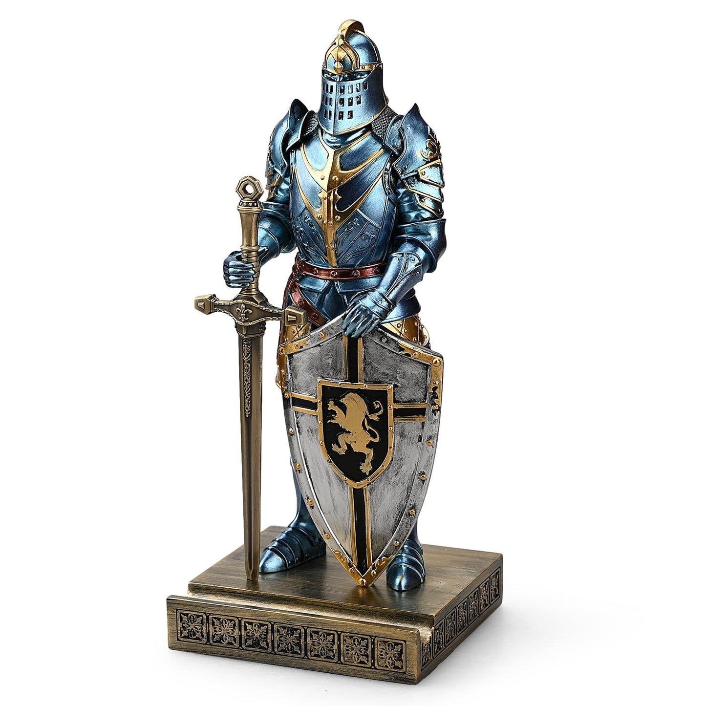 HDMbigmi King's Guard Ornament Knight Statue for Desk, Pen Holder Pen Stand Paperweight for Office and Home (Blue)