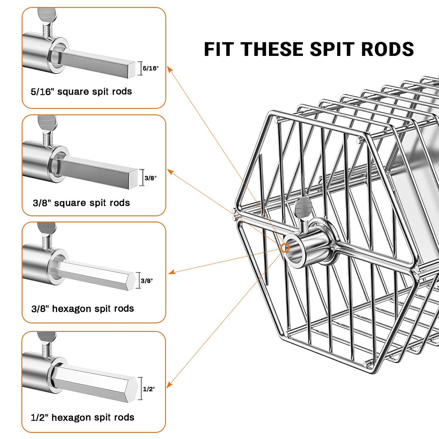 Onlyfire 17-inch Stainless Steel Round Tumble Rotisserie Spit Rod Basket Fits Any Grill