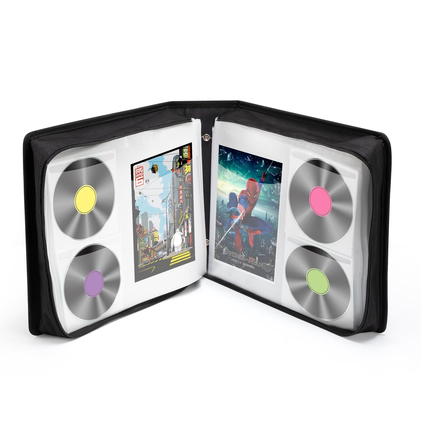 LIOVODE DVD Case 128 DVDs and 64 Booklets, CD Storage Case Holder with Booklet Inserts Binder Blu ray Media Organizer Black CD Wallet for Car (128 Capacity)