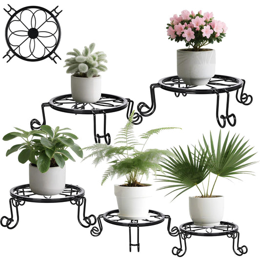 5 Pack Metal Plant Stands, Ditind Rustproof Iron Potted Stand Holder for Outdoor Indoor, Heavy Duty Flower Pot Stands for Multiple Plant, Plant Pot Shelf, Round Supports Decor Racks for Garden Home