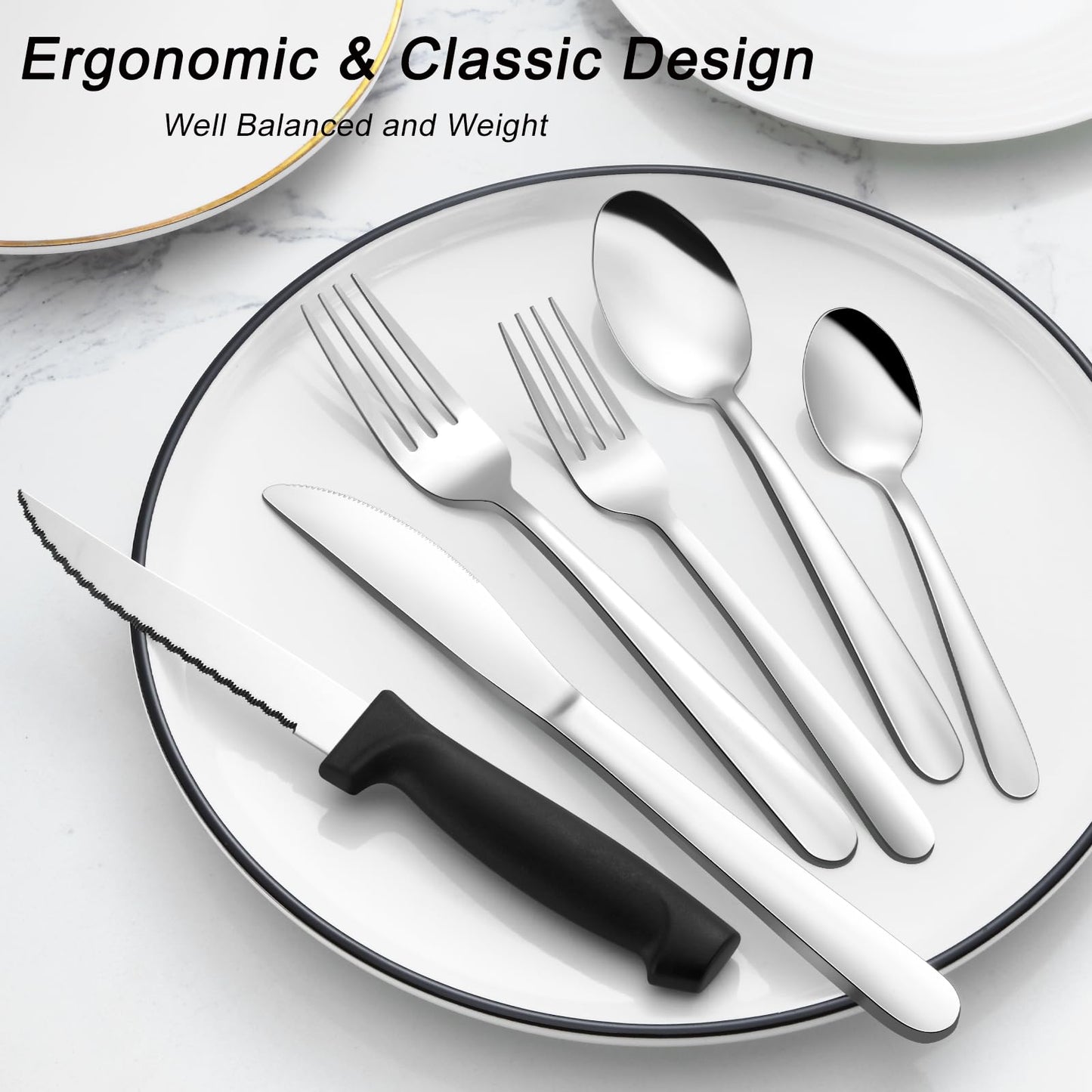 Pleafind 72-Pcs Cutlery Set, Silverware Sets with Steak Knives, Stainless Steel Flatware Set, Cutlery Include Knife Fork and Spoon, Dishwasher Safe Utensil Sets for Home Restaurant