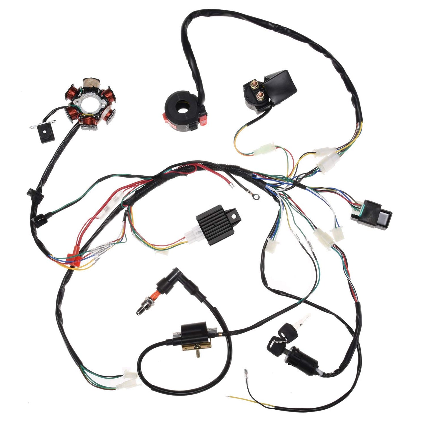 BTRLIACY Complete Electrics Stator Coil CDI Wiring Harness Spark Plug Quad Wire Harness Set for 50cc 70cc 90cc 110cc 4 Stroke ATV Bike Buggy