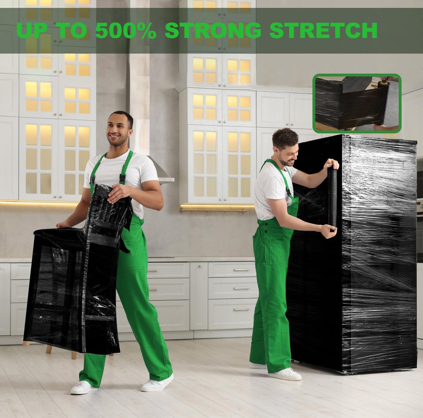 4 Rolls Black Stretch Wrap 15"x1000 Feet Stretch Film Shrink Wrap Packing Moving Suppliers for Shipping Moving Suppliers Packing Pallet Wrapping Surface Protection 60 Gauge