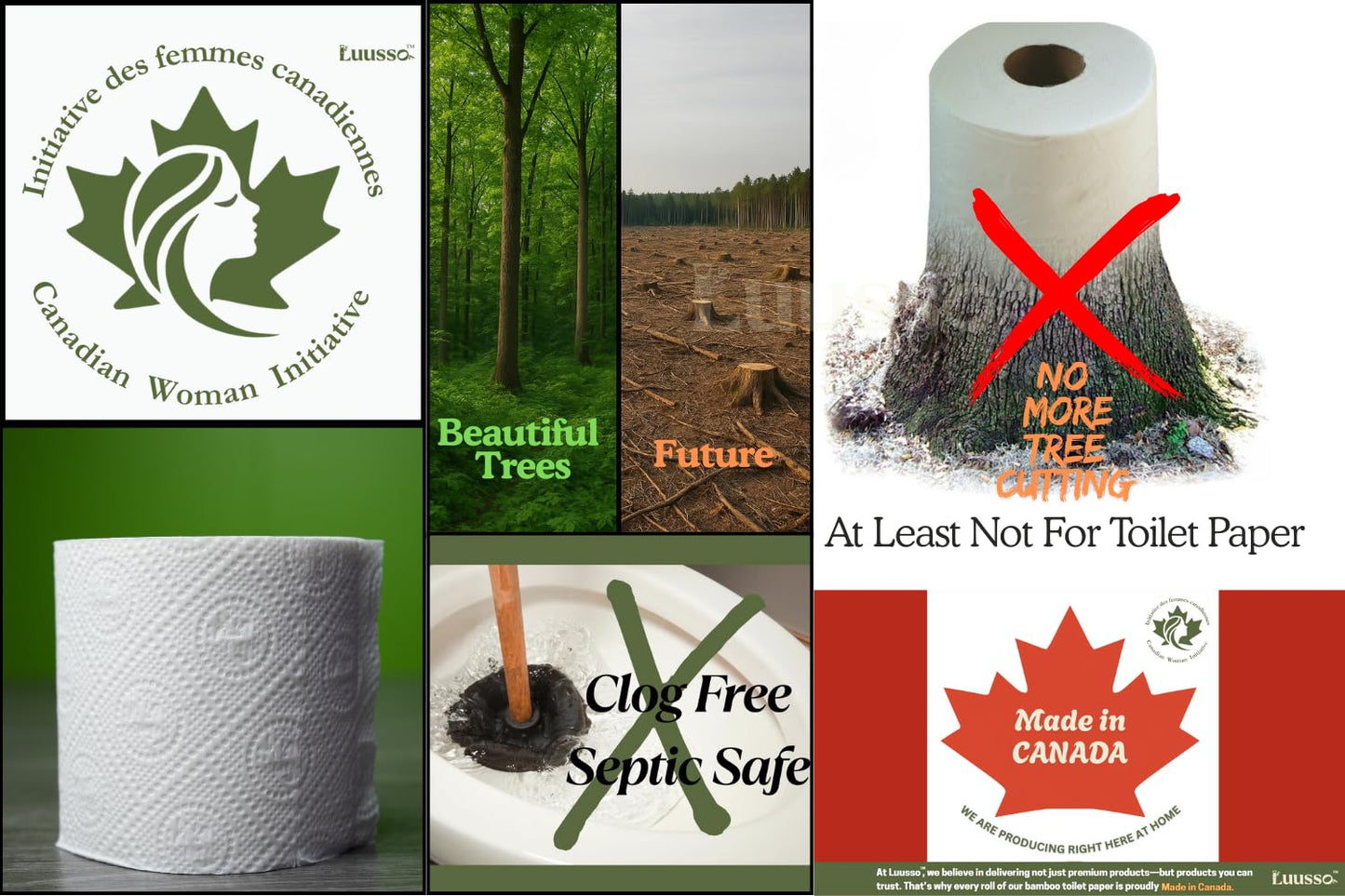 Luusso 100% Bamboo Toilet Paper(Made in Canada), 12 XL Size Triple Rolls (36 Regular), 3-Ply, 180 Sheets, 11 cm x 10.1 cm