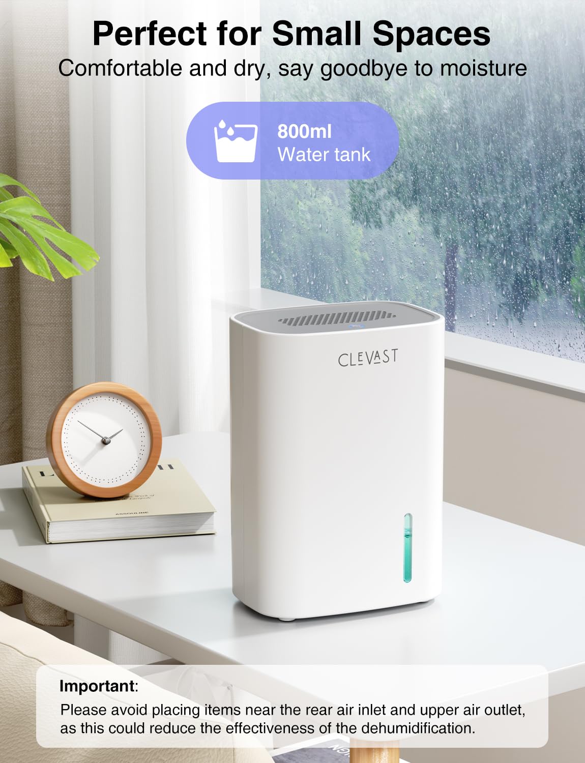 CLEVAST Small Dehumidifier for Home, 30 OZ Mini Quiet Dehumidifiers for Bedroom, Portable Compact Air Dehumidifier for Room, Bathroom, Closet, Camper, House (Not Cordless)