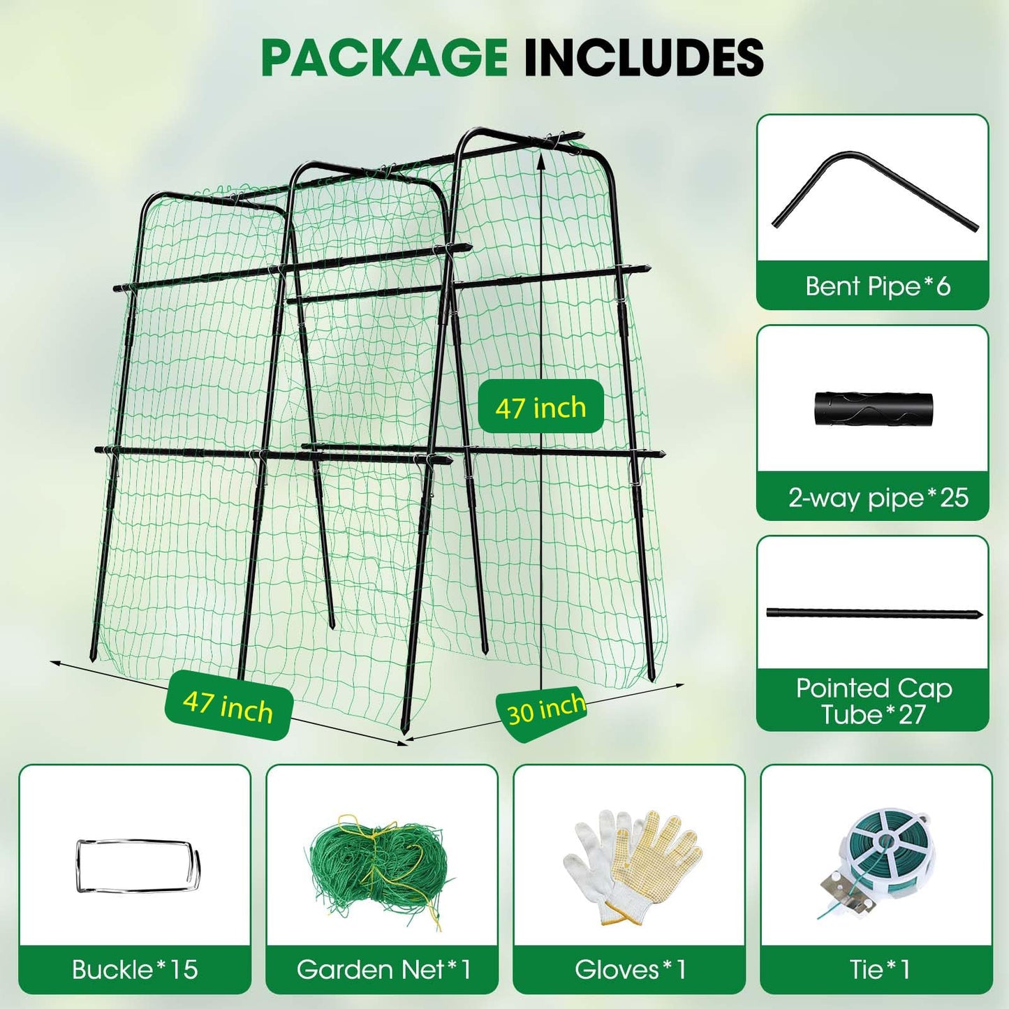 Cucumber Trellis for Garden, 48''×48''×15.7'' U-Frame Garden Trellis for Climbing Plants, Vegetable, Flower, Fruits, Vine; Arch Plant Support with Nylon Netting for Garden Outdoor