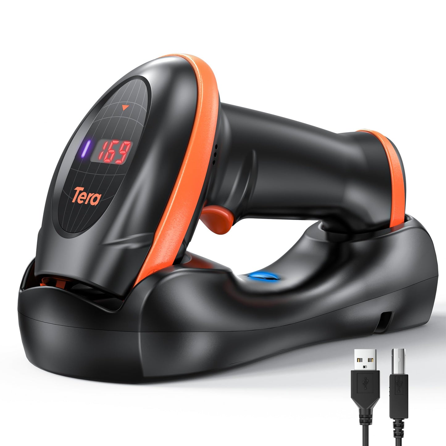 Tera Pro Wireless 1D 2D QR Barcode Scanner with Counting Screen and Charging Cradle Extra Fast Scanning Speed Ultra High Resolution Handheld Imaging Bar Code Reader for Warehouse Inventory HW0008