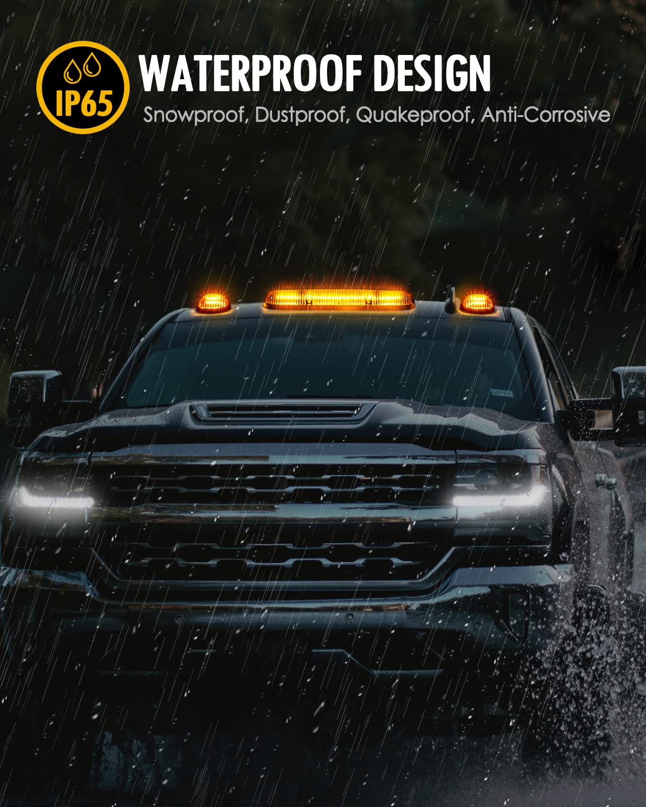 Partsam 3PCS 30LED Cab Marker Roof Running Lights Assembly Compatible with Silverado/Sierra 1500 1500HD 2500 2500HD 3500 2002-2007 Trucks Lights + Wiring Pack
