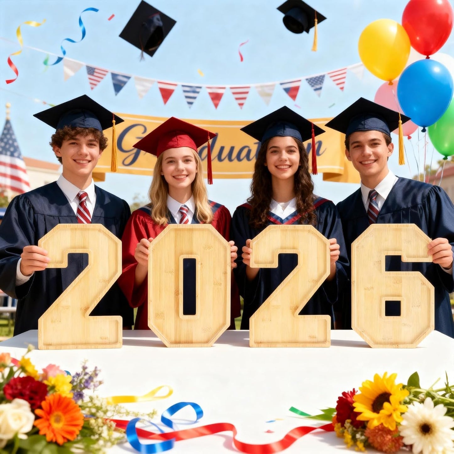 4PCS Wooden Graduation Decorations Fillable Number Charcuterie Board - 2026 Graduation Decorations - Centerpieces Serving Tray for Tables for Kindergarten High School College Party Supplies