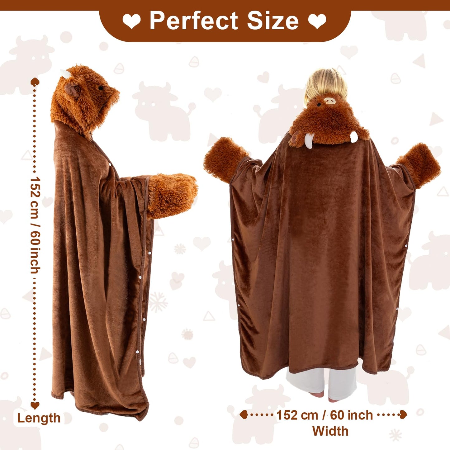 TOYSYM Highland Cow Hoodie Wearable Blanket Fluffy Highland Cattle Blankets 50 X 60" 860g Comfy Fuzzy Hooded Throw Blanket Christmas Birthday Gifts for Women 30S Mom Girlfriend Teen Girl Gifts