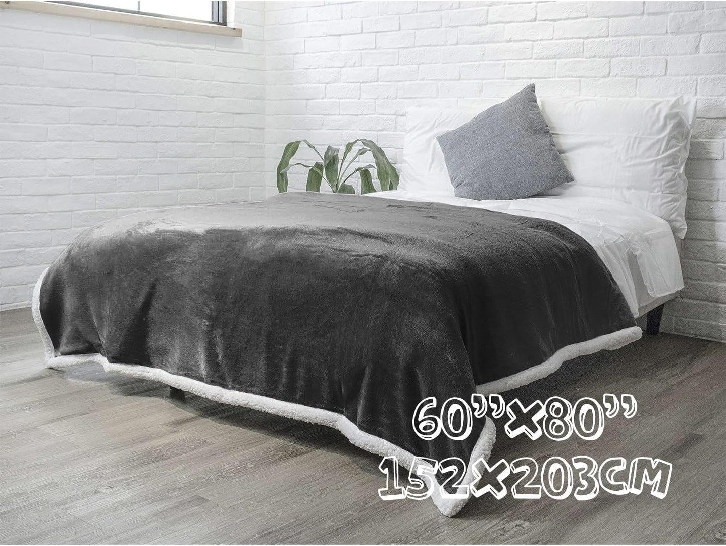 Pfimigh Waterproof Dog Blanket, 3-Layer Flannel and Sherpa Pet Throw, Reversible Protector Cover for Bed Couch Sofa, Smoky Grey, 60"x80"