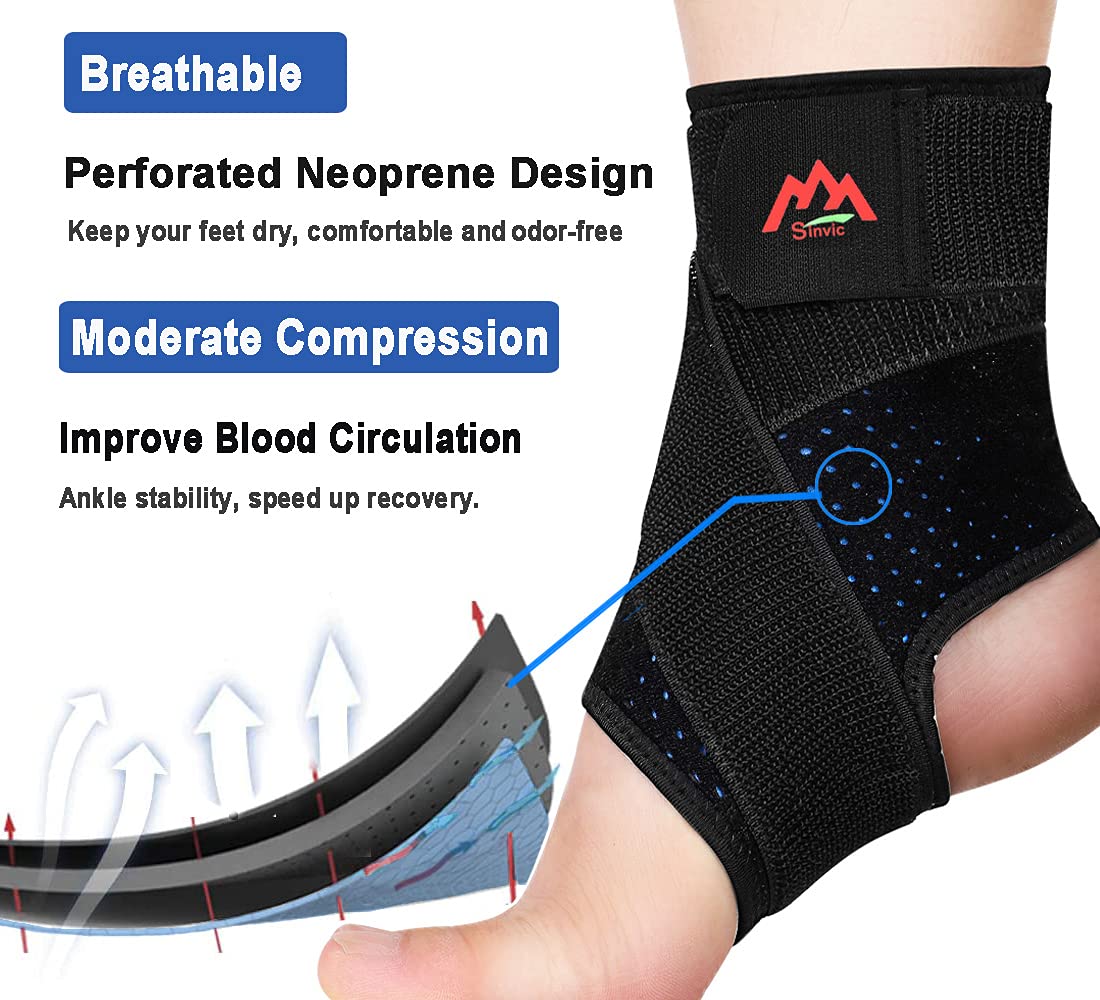 Ankle Brace, 2PCS Ankle Braces for Men & Women, Adjustable Compression Ankle Wrap Support for Ankle Protection, Breathable & Comfortable, Ankle Support Brace for Sprains, Sports Injuries and Recovery