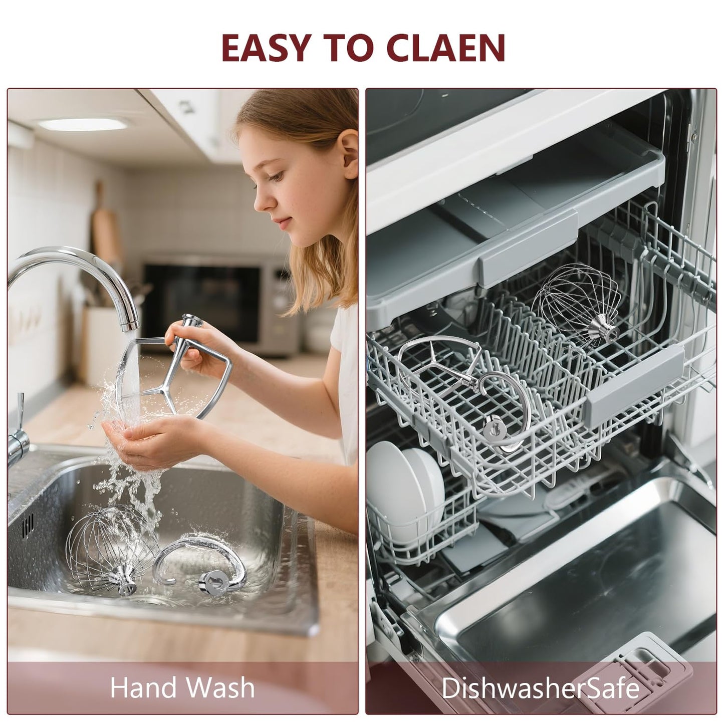LETOMS 3 Pieces Stainless Steel Attachments (7QT Dough Hook,7QT Wire Whip,7QT Flat Beater Attachment) for KitchenAid Lift Stand Mixer and 7 Quart Bowl, Dishwasher Safe and Heavy Duty