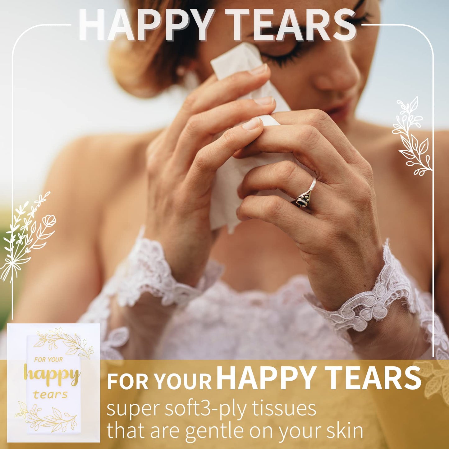 60 Pcs Wedding Tissues Packs for Guests Happy Tears Tissue Packs for Wedding 3 Ply Bulk Facial Pocket Travel Individual Favors for Party Guests Gifts