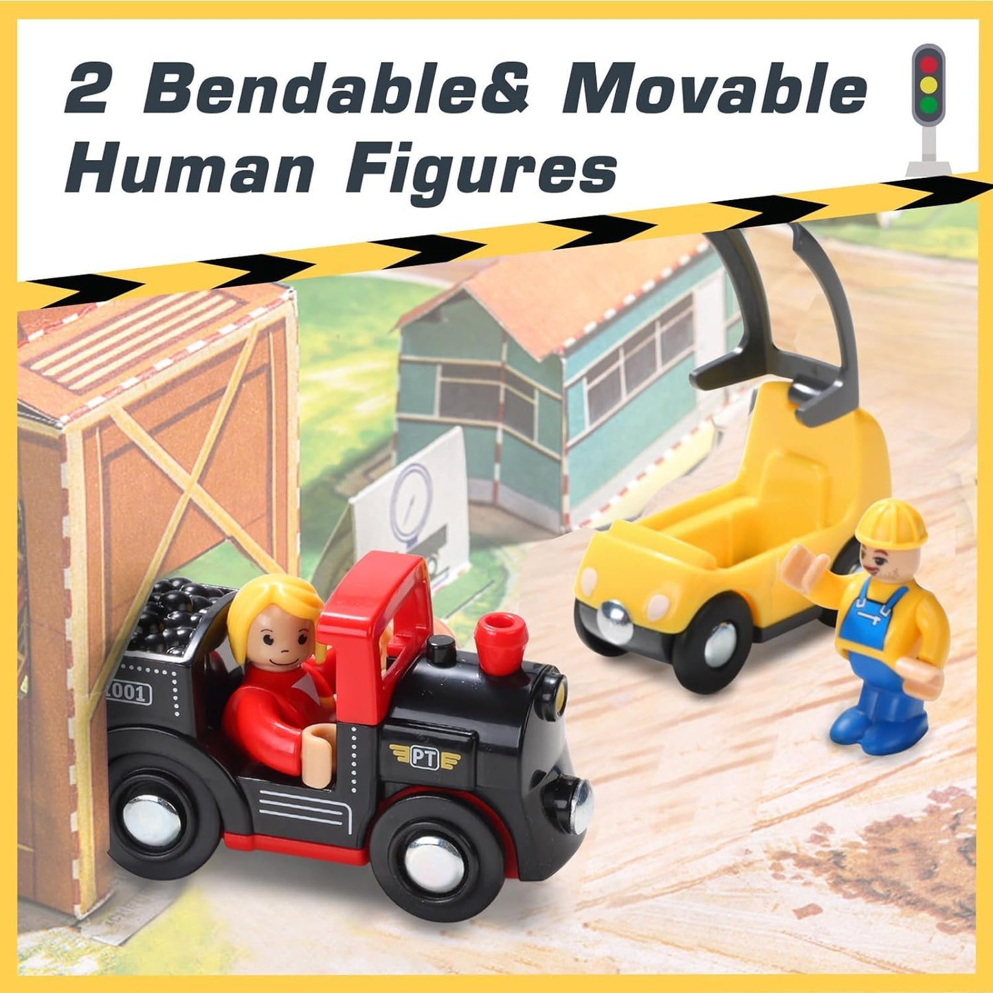 Giant bean 12PCS Vehicles Battery Operated Train Car Set, Magnetic Mini Construction Set for Wooden Train Track, Bulk Car Toys for Toddlers Age 3 4 5 Boys Girls Kids, Fits Most Brands