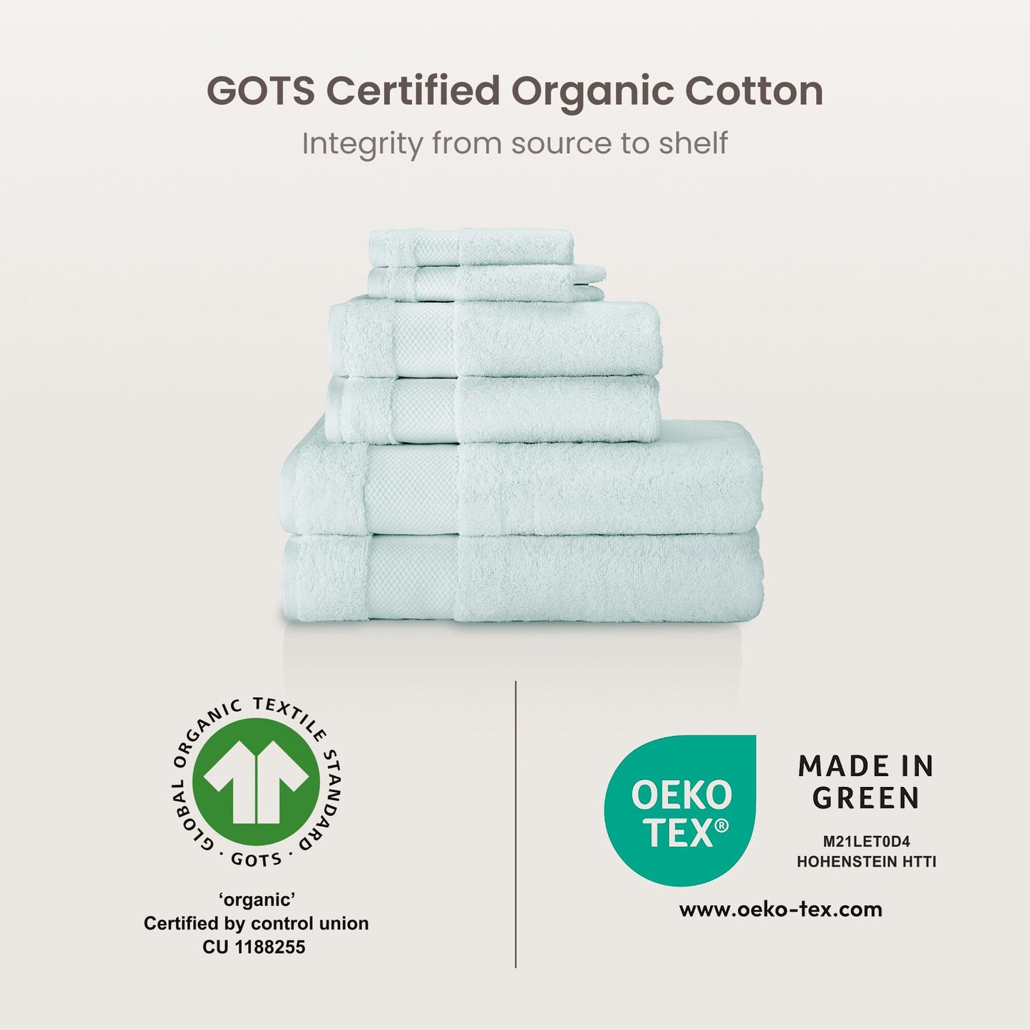 BIOWEAVES 100% Organic Cotton 700 GSM Plush Washcloths 13" x 13" GOTS Certified - Seafoam, Pack of 12