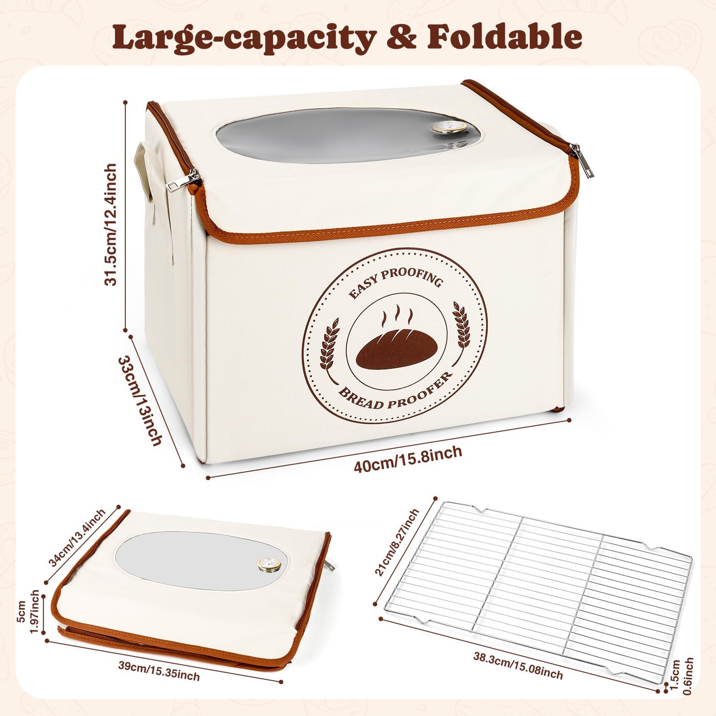 Bread Proofing Box with 6 Temperature Settings(50-122℉) & 48H Timer, Foldable Dough Proofer with Metal Rack, Folding Sourdough Proofing Box for Bread Baking, Pizza, Yogurt, Wine