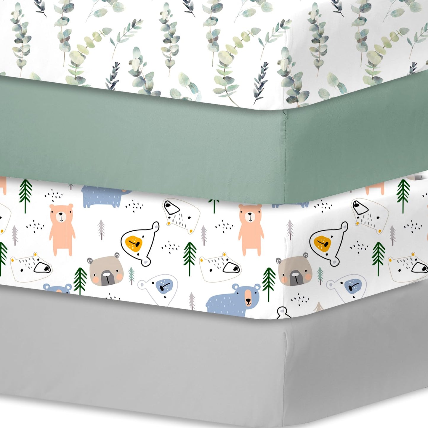 Bimocosy Crib Sheets 4 Pack for Boys and Girls, Baby Neutral Crib Fitted Sheets for Standard Crib & Toddler Mattress, Super Soft Breathable Fitted Crib Sheet Set 52"x28", (Leaf)