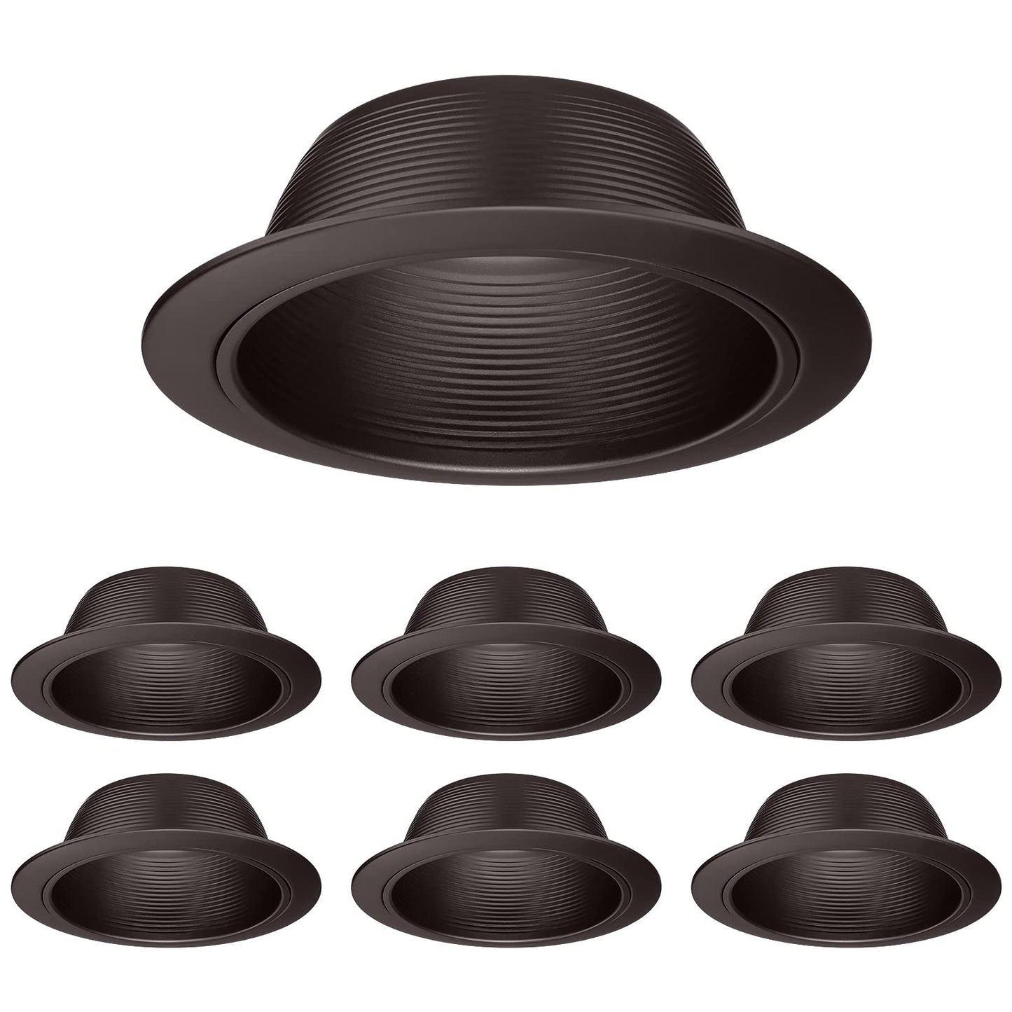 TORCHSTAR 6 Inch Recessed Can Light Trim Rosewood Decor, Step Baffle with Detachable Ring, Full Metal, Fit Halo/Juno Remodel Recessed Housing, Oil Rubbed Bronze, Pack of 6