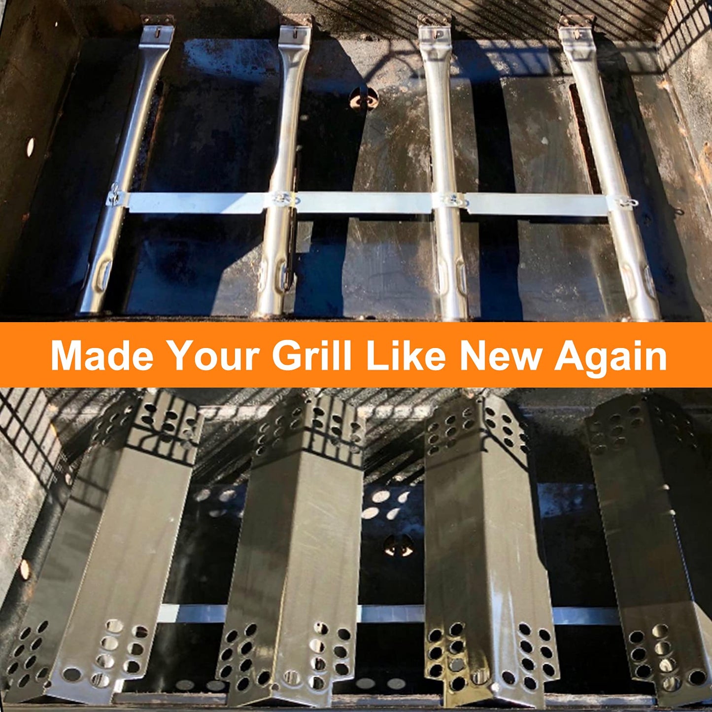 Hisencn BBQ 4Pack Grill Burners4Pack Heat Plate and 3Pack Crossver Tube Replacement Parts For Charbroil 463436215 463436213Thermos 466360113 Gas Gril