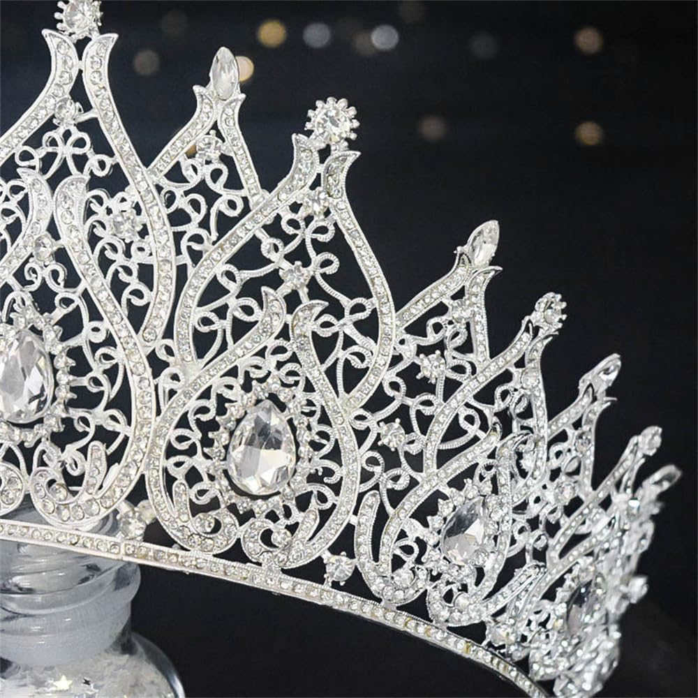 QXMYOO Extra Large Tiaras Tall Pageant Crowns for Women Clear Austrian Crystal Tiara Silver Homecoming Queen Crown Big Rhinestone Headpiece for Birthday Prom Quinceanera Wedding, X-Large, Crystal, No