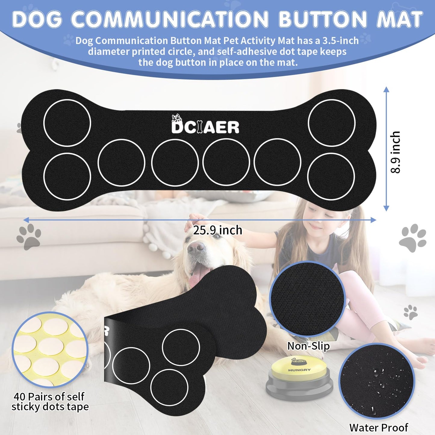 Dog Buttons for Communication,8 PCS 30s Recordable Voice Pet Training Button,with Training Manual Book+16 AAA Batteries+24 Scene Modes+1Dog Button Mat (Dog Buttons for Communication)