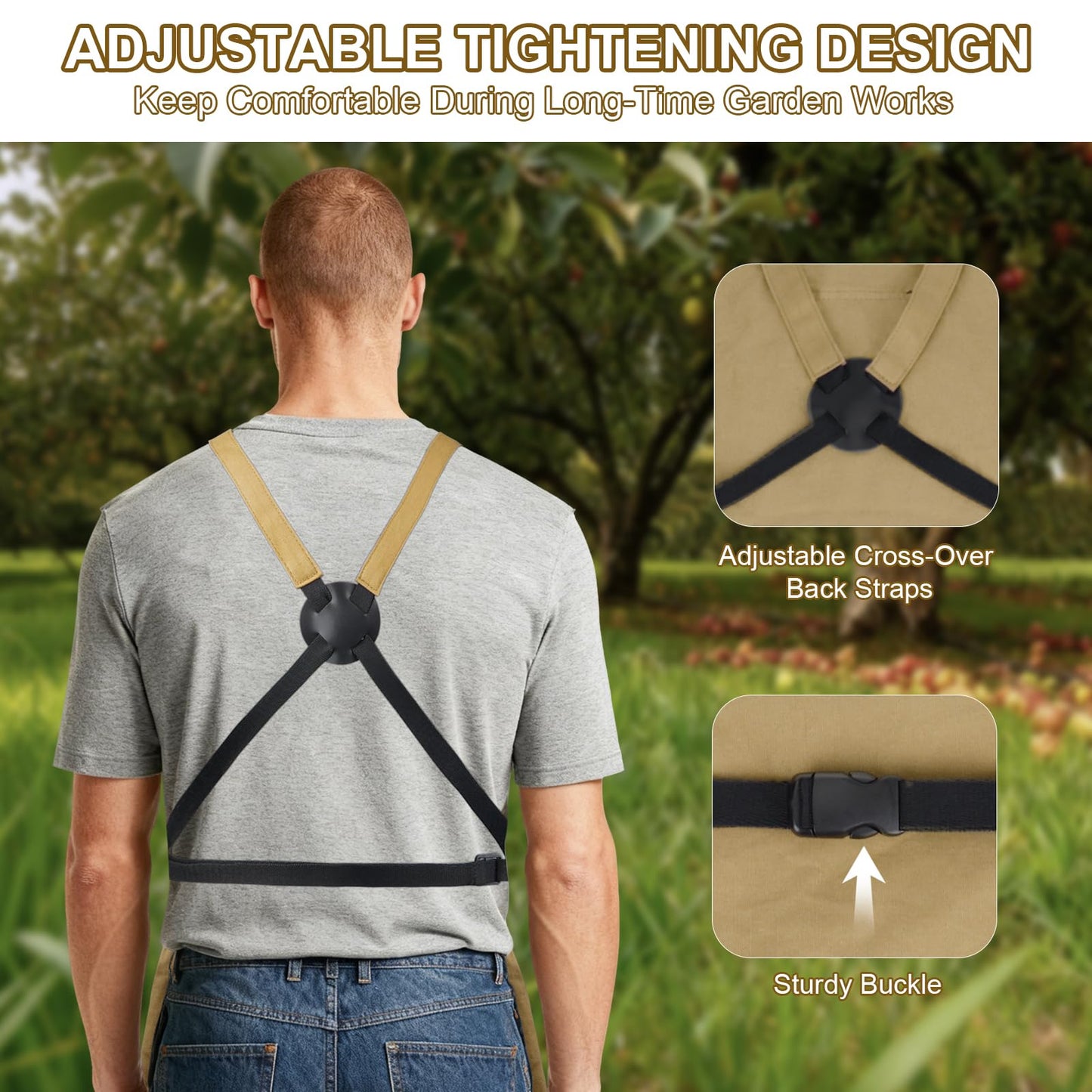 Garden Apron,Harvest Apron with Drawstring Bag and Pockets for Women and Men,Canvas Gardening Tool Belt, Gardening Gifts for Mom,Dad,Brown