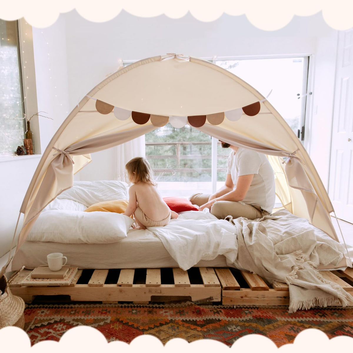 Bed Tent for Indoor Use - Privacy Kids Tent on The Bed, Sleep Inside Drafting Room, Twin Bed Blackout Space Canopy (Natural)
