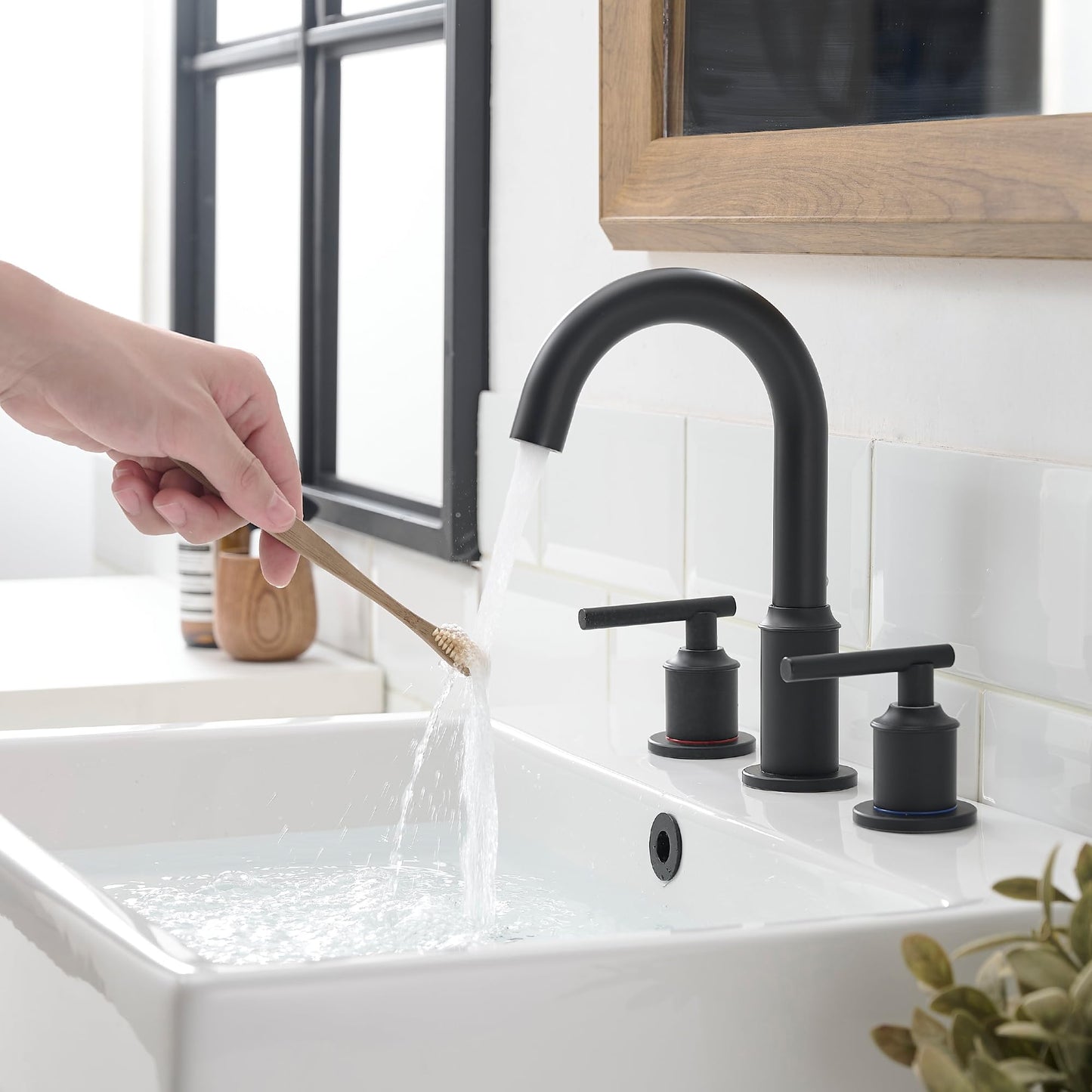 Matte Black Bathroom Faucets for Sink 3 Hole,8 Inch Widespread Bathroom Sink Faucet with Pop-up Drain and Supply Lines, Stainless Steel Faucet for Bathroom Sink Vanity RV Farmhouse Sink