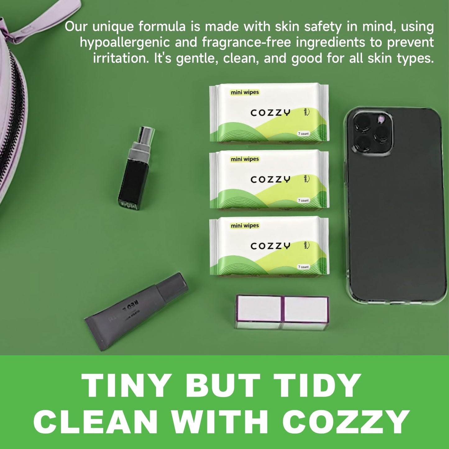 COZZY Ultra-Compact Mini Travel Wipes - Gentle & Skin-Friendly, Unscented, Alcohol-Free, Paraben-Free - Ideal for Adults, Kids & Babies - 48 Packs (336 Total Wipes)