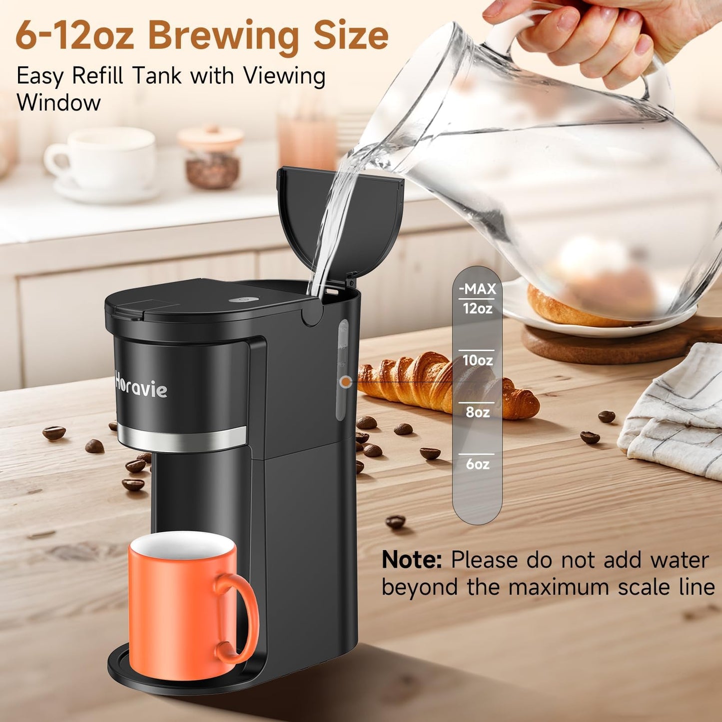 Small Single Serve Coffee Maker, Fast Brew One Cup Coffee Machine for K Cup and Grounds, 6 to 12 oz. Brew Sizes, Capsule Coffee Machine with Descaling Reminder and Viewing Tank, Black