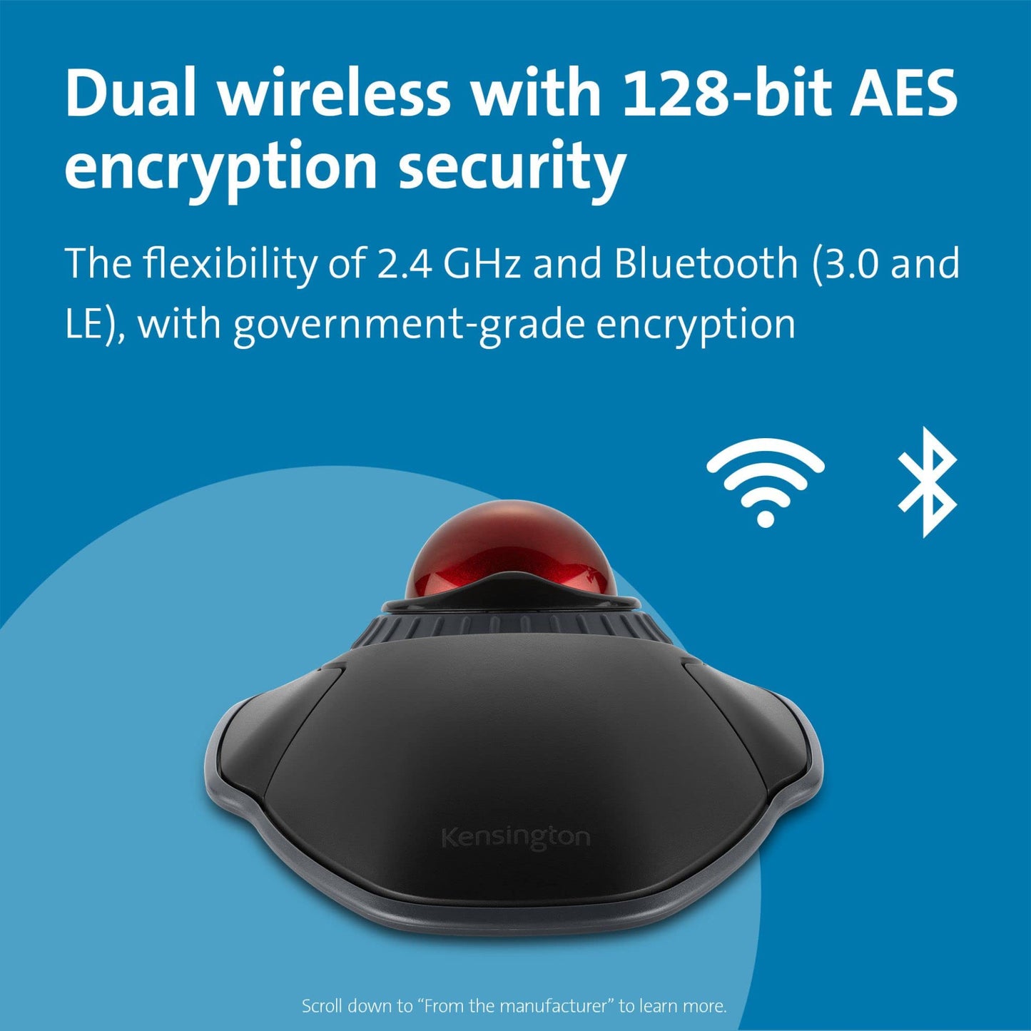 Kensington Orbit Wireless Trackball Mouse with Scroll Ring - Finger Control Ergonomic Mouse with Programmable Buttons, USB or Bluetooth Connection for Windows and MacOS - Black (K70990WW)