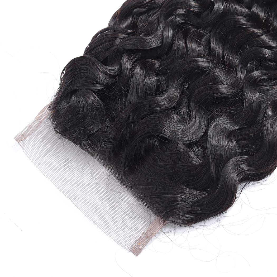 Brazilian Virgin Human Hair Water Wave 4x4 Lace Closure Free Part 14 Inch 100% Unprocessed Virgin Wet And Wavy Human Hair Transparent Lace Closure Natural Black Color