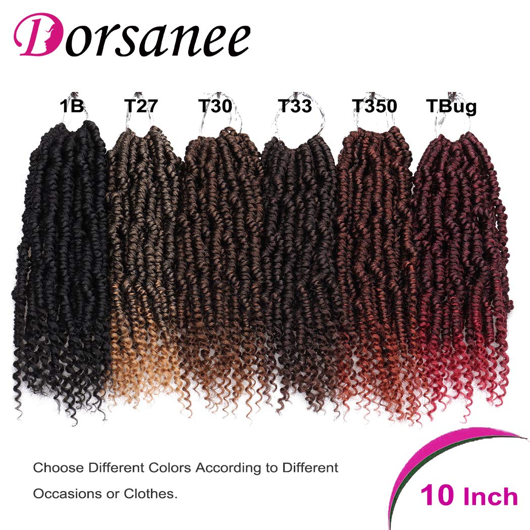 Bomb Twist Crochet Hair 6 Packs 10inch Spring Twist Crochet Braids Pretwisted Passion Twist Hair Pre looped Crochet Hair Synthetic Braiding Hair Extension Fluffy Twist Dreadlocks Hair for Women(T33#)