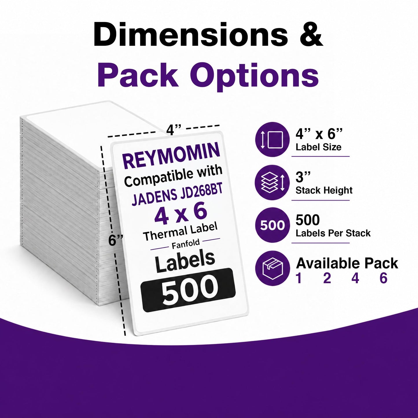 4” x 6” Thermal Shipping Labels – 500 Labels per Stack – Direct Compatible with Jadens Label Printer JD268BT and Other Jadens Models (2 Stacks)