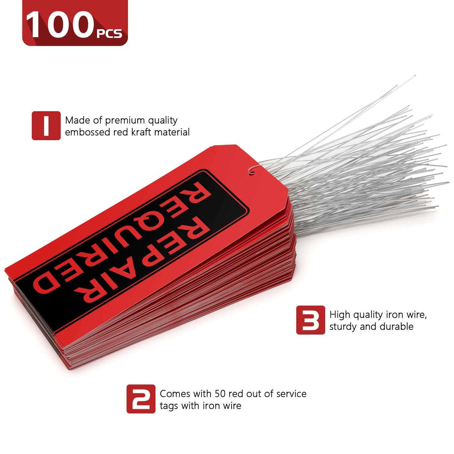 Repair Required Tags with Wires Attached (Pack of 100),Maintenance Repair Label Tags with Wire