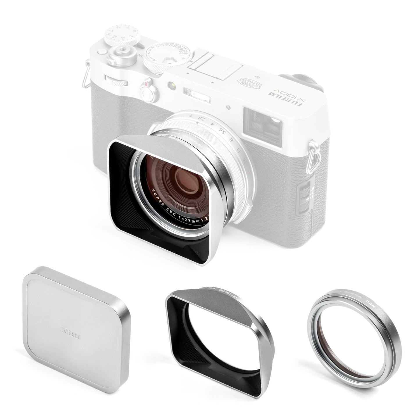 NiSi UV Filter Kit for Fuji FUJIFILM X100VI / X100V / X100T / X100F / X100S / X100 (Silver) - NC UV Filter with 49mm Filter Thread, Square Metal Lens Hood and Lens Cap