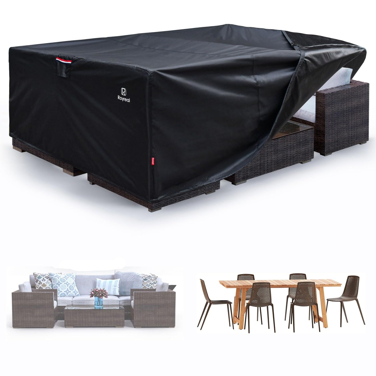 Patio Furniture Covers Outdoor Waterproof Table Sectional Set Large Cover,Heavy Duty 550D Anti Tear Couch Sofa Covers with Buckles&Vents&Handles(Rectangle 90"Lx64"Wx28"H)
