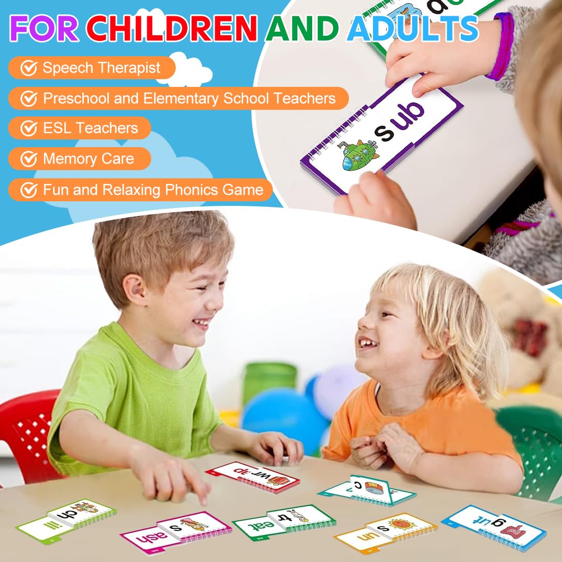 30 Read and Rhyme Flip Books,Sight Words Flash Cards Kindergarten,Kids Phonics Flash Cards,Word Family Build Books Phonics Games Books Gift for Kids Adults Stress Relief