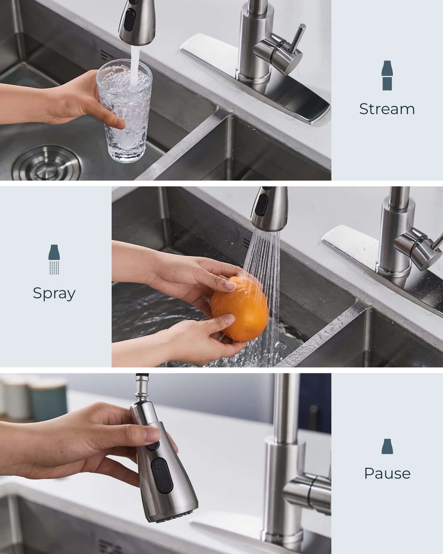 FORIOUS Kitchen Faucet with Pull Down Sprayer, Brushed Nickel, High Arc Single Handle Classic Stainless Steel Kitchen Sink Faucet 1 or 3 Hole, Suitable for Farmhouse Camper Laundry Rv Bar