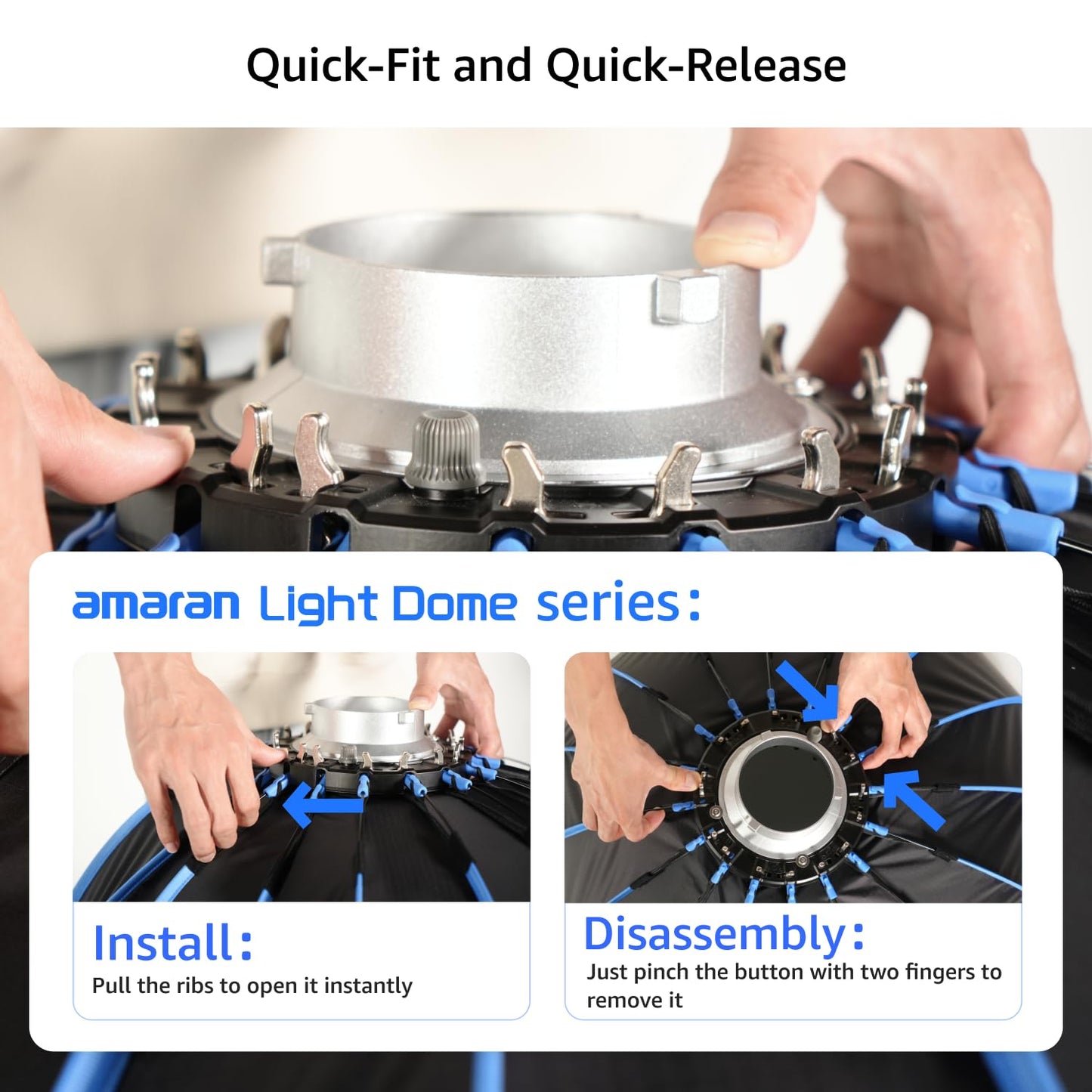 Amaran Light Dome 60 Softbox, Universal Bowens Mount, 60cm (2ft) Circular, 16-Sided, Quick-Release, Includes Diffusion & Control Grid, Carrying Bag