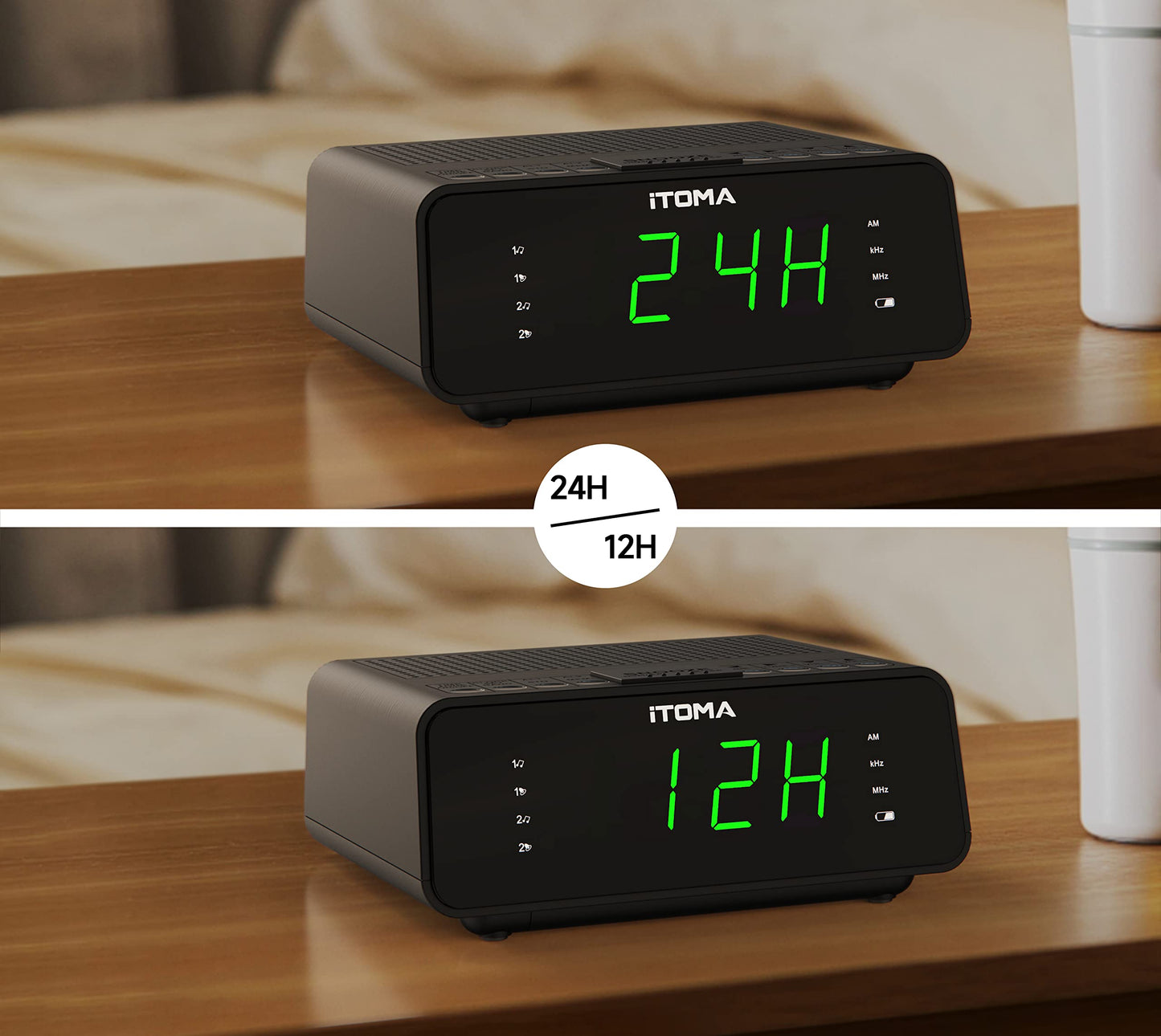 Alarm Clock with AM/FM Radio, 4-Level Dimmer, Snooze, Dual Alarms, Sleep Timer and Easy to Read 0.9" LED Jade Green Display iTOMA 2100