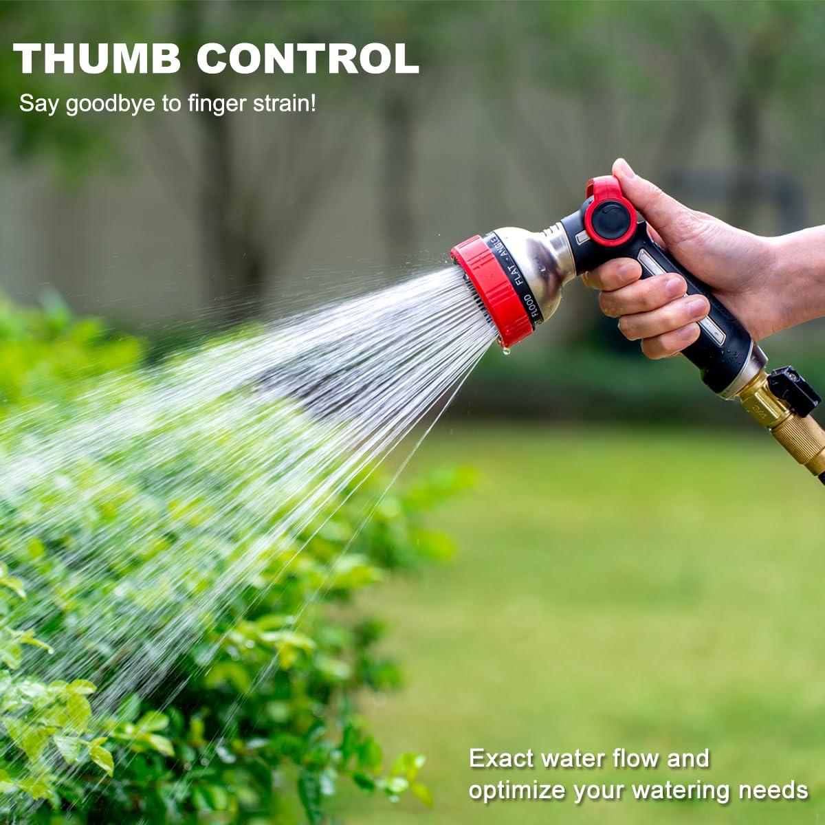 FANHAO Heavy Duty Garden Hose Nozzle, 100% Metal Water Hose Sprayer with 9 Spray Patterns, Thumb Control, On Off Valve, High Pressure Water Nozzle for Lawn/Garden Watering, Car & Pets Washing
