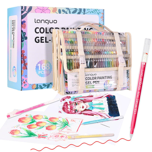 168Pcs 162 Colors Gel Pens Set，0.6mm Fine Point Quick-Drying Ink with Exquisite Transparent Storage Bag for Adult Coloring & Journaling, Drawing & Office