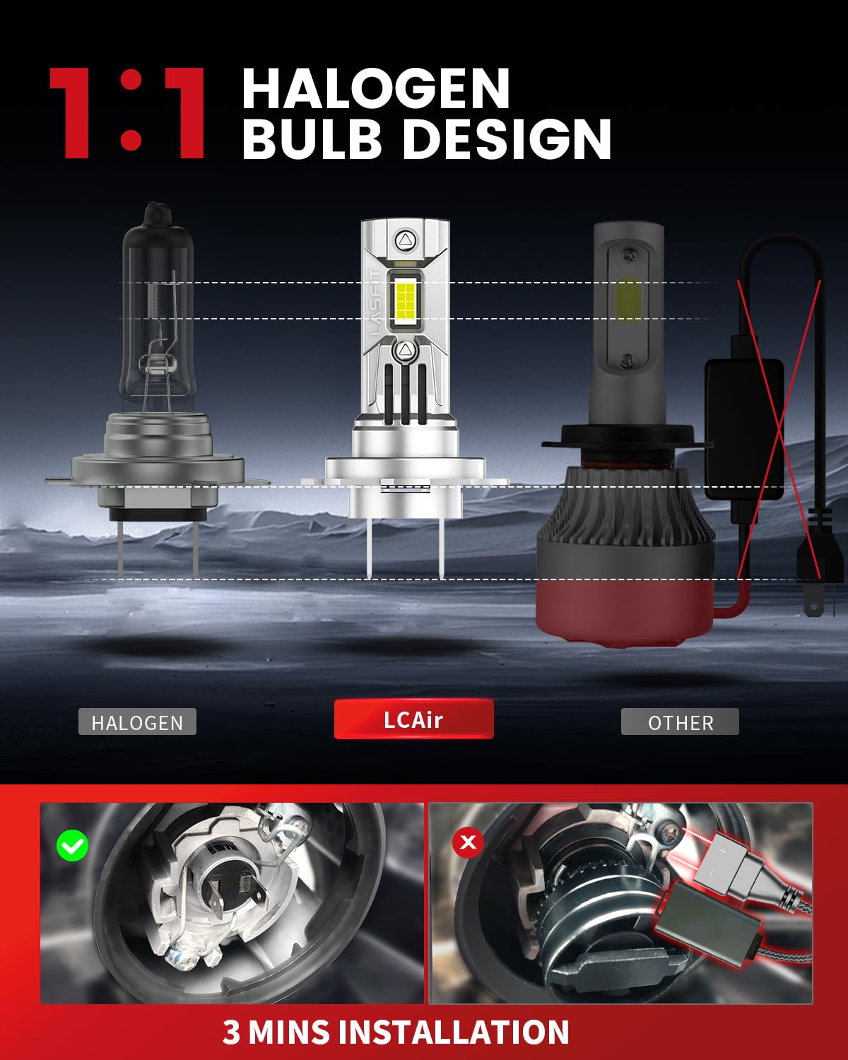 LASFIT 2026 𝐖𝐢𝐫𝐞𝐥𝐞𝐬𝐬 H7 LED Headlight Bulb, Real 60W 8X Brighter Halogen 1:1 No Adapter Replace, 500M Sight 6000K Xenon White, Canbus For Automotive Front/High/Low Beam Car light,Plug and Play