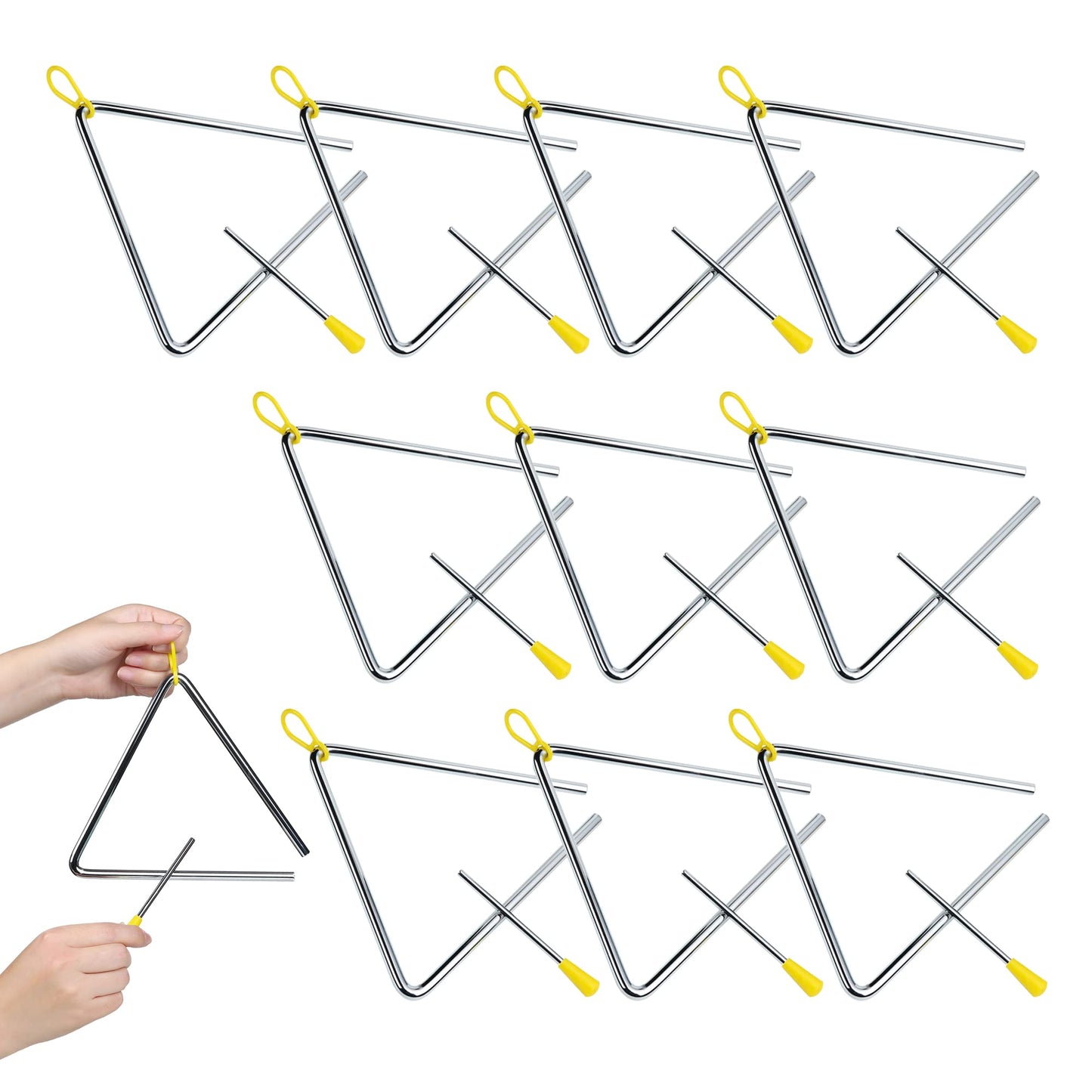 10 Pcs Musical Triangle Instrument, 6 Inch Steel Music Percussion Triangle