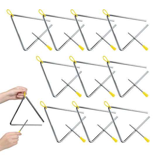 10 Pcs Musical Triangle Instrument, 6 Inch Steel Music Percussion Triangle