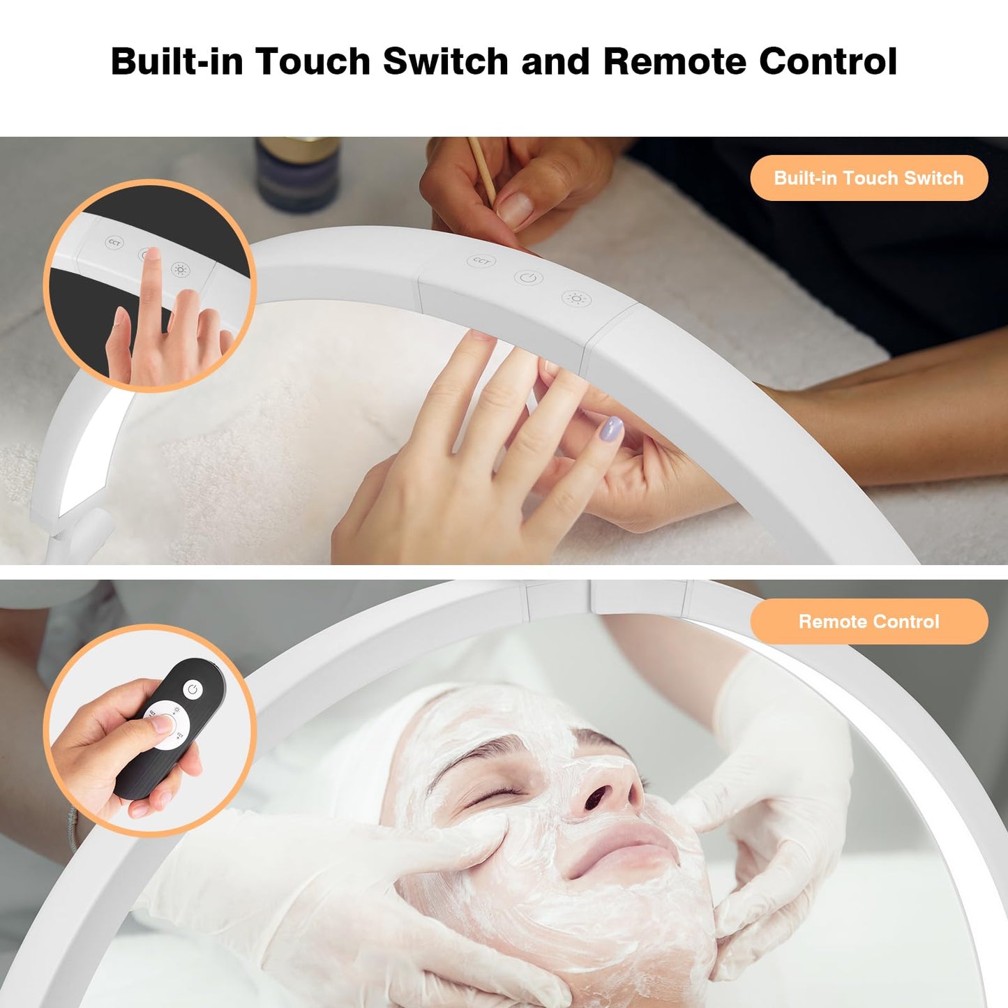 Mznoo Nail Light for Desk, 30in Large Half Moon Light with Phone Holder, 4000 Lumen Bright LED Moon Lamp for Nail Techs, Manicure and Handicraft, Adjustable Color Modes and Brightness (White)